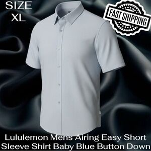 Lululemon Mens Airing Easy Short Sleeve Shirt XL Baby Blue Button Down FREE SHIP